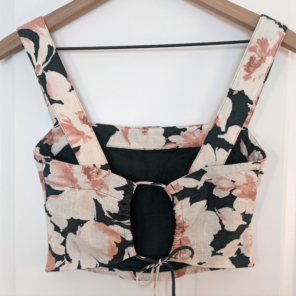 Abercrombie & Fitch Floral Green Pink Crop Top Adjustable Straps Size XS - Picture 3 of 7
